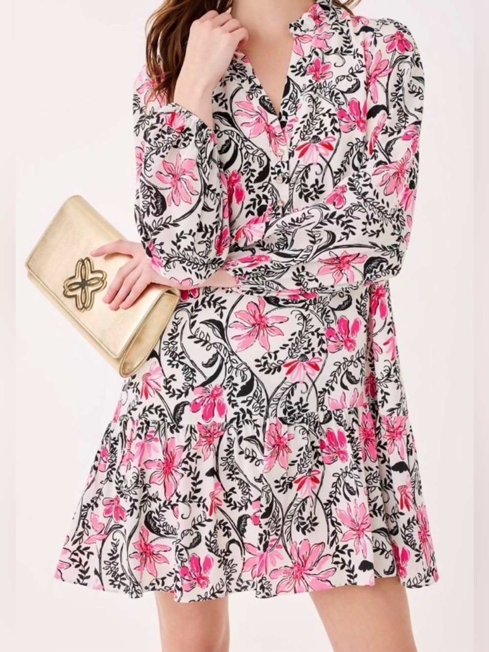 Lilly Pulitzer Evaline Silk Dress Coconut Sunshine Seekers Pink Floral 0